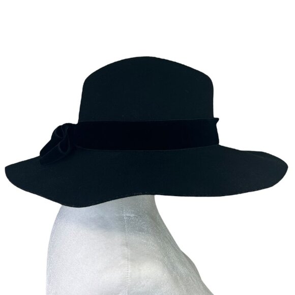 Sensi Studio - Women’s Felted Wool Fedora Hat, Velvet Band, Bow - Black, Large - Picture 7 of 16